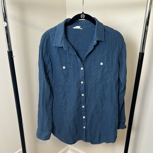 Calson Blue Cotton Gauzy Button Down Oversized Long Sleeve Casual Shirt Size XS
